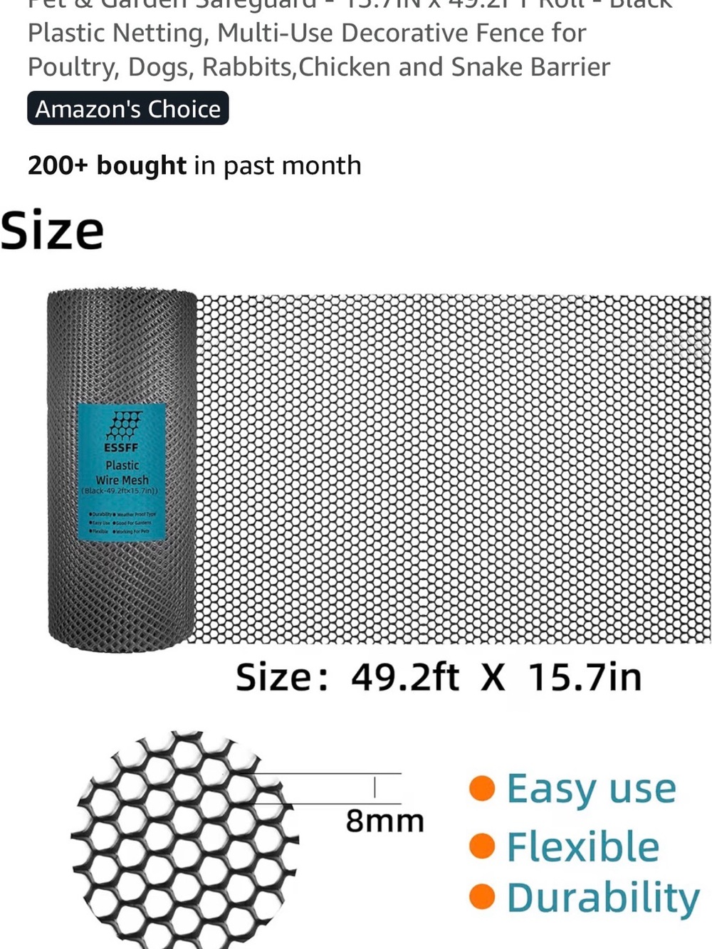 Black Plastic Wire Mesh Roll - Flexible Hex Netting for Men Grooming Use